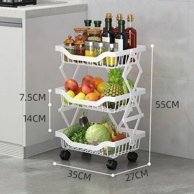 China Kitchen 3 Tiers Fruit And Vegetable Storage Basket Rack For Kitchen Floor Metal Wire Storage Baskets With Wheels For Pantry Organizer for sale