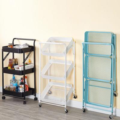 China Behind Doors/On Walls 3-Tier Metal Utility Cart Storage Rolling Cart With Handle Movable Shelving Unit Cart For Kitchen Movable Storage Organizer for sale