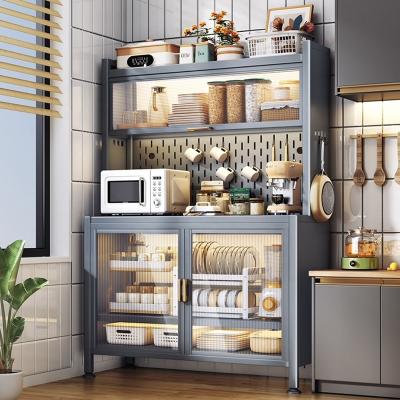 China Removable Stainless Steel Metal Rack Kitchen Storage Accent Cabinet Shelves For Living Room Bedroom Home Office With Glass Door for sale