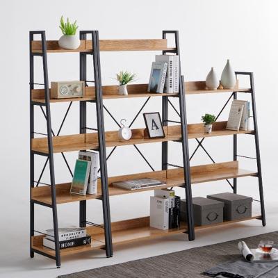 China Behind Doors/On Walls Vintage Bookshelf Metal and Wood Etagere Bookcase Rustic Wooden Book Shelves for Bedroom Living Room Home Office for sale