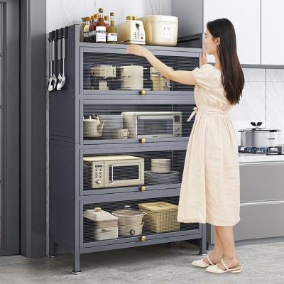 China Viable Free Standing Mobile Storage Kitchen Organization Shelf Rack Buffet For Bread Storage Rack for sale