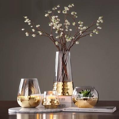 China Europe Small Flower Vase Wedding Gold Glass Cylinder Tall Glass Vase For Home Decor Glass Candle Holder for sale