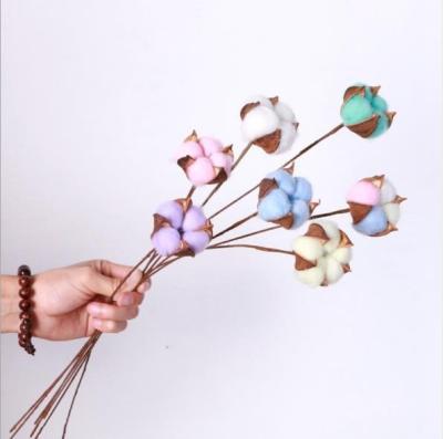 China Home Decoration Simple Colorful Kapok Fiber With Stem Artificial Flower Bouquet Wedding Decoration Flowers Cotton Flower for sale