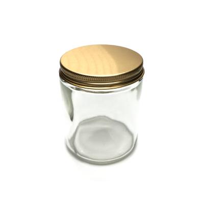 China Home Decoration Wholesale 8oz Metal Lid Cosmetic Round Clear Straight Sided Glass Jar For Candle for sale