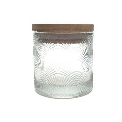 China Luxury Weddings Candle Jars With Wood Lid Bulk For Home Decor Empty Glass Candle Container for sale