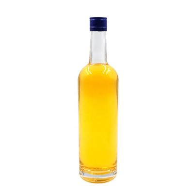 China High Quality Transparent Beverage Round Shape Vodka Spirit Bottle With Rum Cork Gin Liquor Glass Bottle for sale