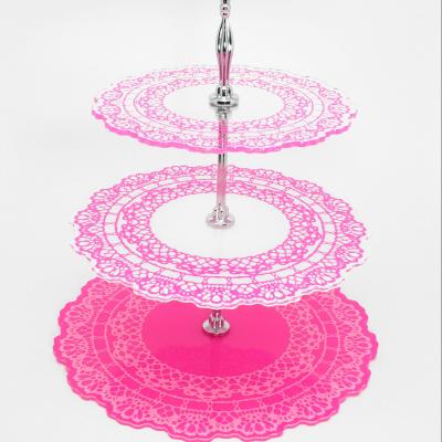 China Stocked Acrylic 3-Tier Cup Cake Stand With Silver Handle for sale