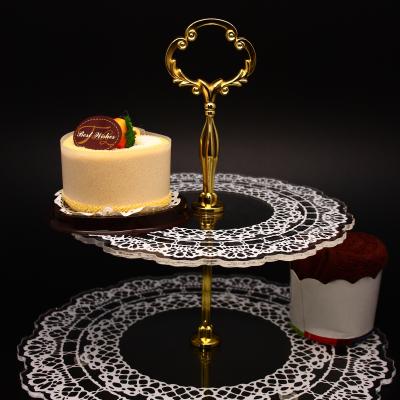 China Stocked Acrylic 2-Tier Cup Cake Stand With Gold Silver Handle for sale