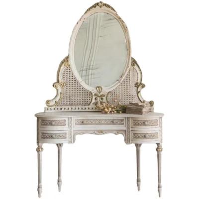 China Hot Selling Storage Classic Vintage Dresser Solid Wood White Dressing Table With Mirror In Bedroom for sale