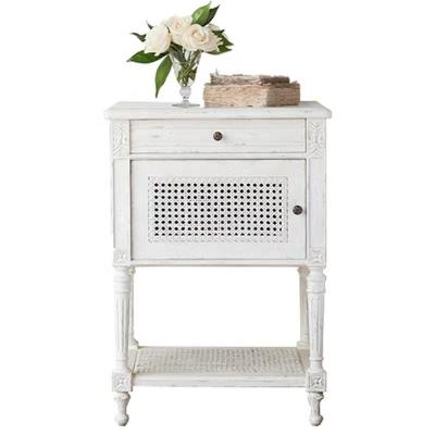 China Wholesale Convertible American Style Rural Solid Wood Carving Retro Rattan Woven Square Bedside Table for sale