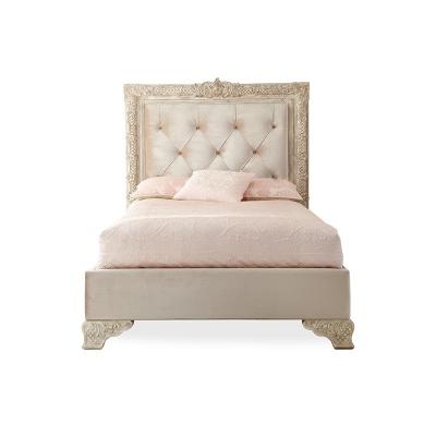 China New Rustic American Carved Solid Wood Fabric Bed Bedroom Wedding Bed Little Girl's Room 1.5m1.8m Princess Fresh Pink Bed for sale