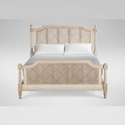 China Modern American French Beech Natural Rattan Furniture Vintage Bed Furniture Bed Room Sets Wooden Beds for sale