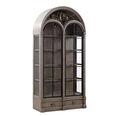 China Vintage Double Door Solid Wood Antique Wine Cabinet Storage Cabinet High End Decorative Glass Bookcase Bookcase for sale