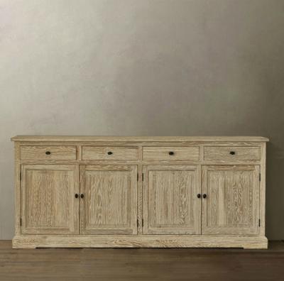 China Rustic American Country Style Oak 4 Door Sideboard Living Room Solid Wood Decorative Cabinet for sale