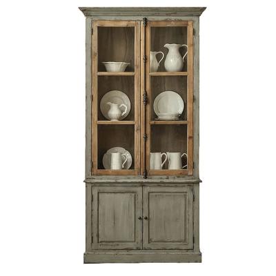 China Decorative Storage and Earth Lock Porcelain Cabinet American Country Style Solid Wood Oak Solid Wood Sky Bookcase Cabinet for sale