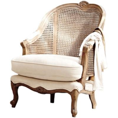 China Factory direct sales French oak rattan solid wood other style sofa chair living room cafe clothing store single leisure chair for sale