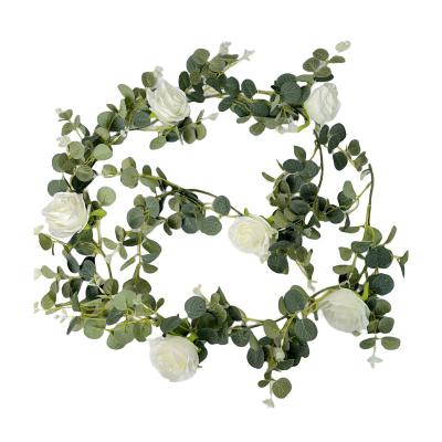 China Beautiful Colorful Wedding Eucalyptus rose vine Artificial flower wreath rattan Factory wholesale silk flowers  Christmas  Holiday Dressing Flower for sale