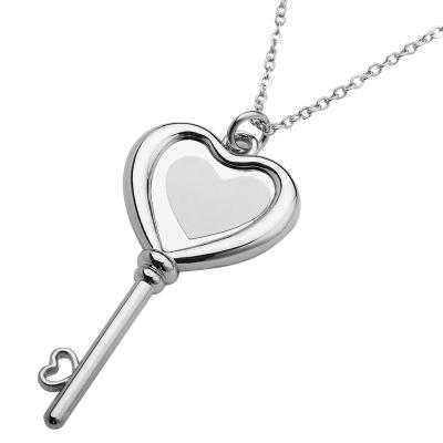 China Sublimation Zinc Alloy Heart Necklace Keepsake Photo DIY Key Necklace For Couples for sale