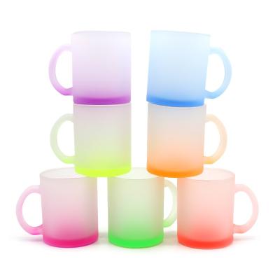 China Viable Cheap Gifts 11oz 16oz Gradient Color DIY Blanks Sublimation Travel Color Glass Mugs Mug For Heat Press Printing for sale