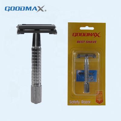 China Blade Maquinillas De Afeitar Single Triple Blister Suction 1 Knife External Handle + 1 Blade Stainless Steel Metal Safety Razor for sale