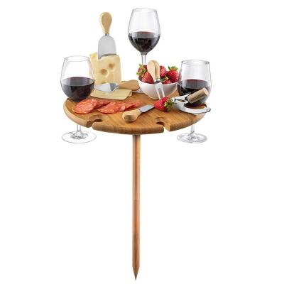 China Sustainable Portable Outdoor Wooden Wine Table Set Sustainable Bamboo Cheese Board Picnic Combo With Stainless Steel Serving Utensils for sale