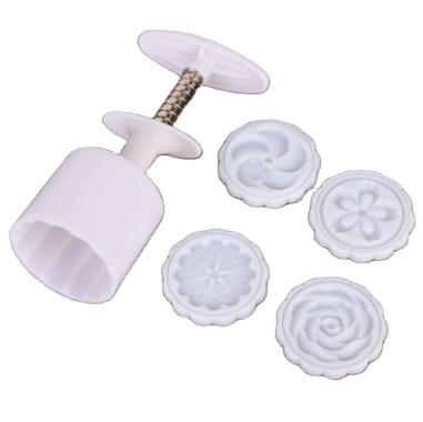 China 4Pack Hand Pressure Single Flower Shaped Mung Mold Tools Viable Viable Bean Cake Mid Autumn Mooncake DIY for Baking Cookies Dessert for sale