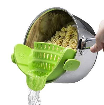 China Viable Viable Kitchen Clip On Silicone Pan Strainer Colander Univers Cookware for sale