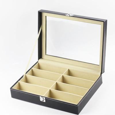 China New Design Fashion 8 Slots PU Leather High Quality Sunglasses Flip Display Storage Box Glass Storage Box Wholesale for sale