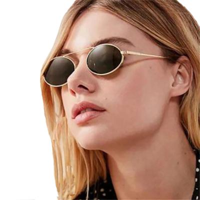 China Anti New Fashion Style UV400 Small Oval Mental Frame Sunglasses Women Brand Designer Fashion Vintage Round Sunglasses for sale