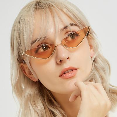 China Fashionable New Anti UV400 Metal Frame Triangle Shape Small Women Sunglasses Fashion Glass Ocean Colors UV Protection Lenses for sale