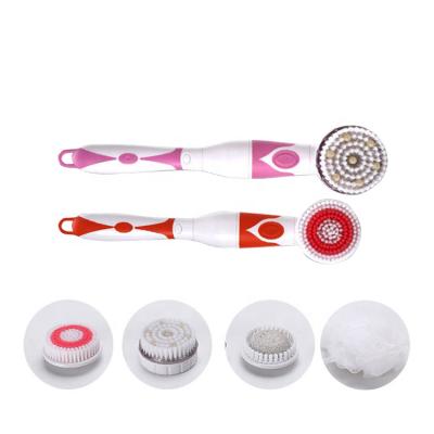 China Long Handle Hot Selling Soft Stiffens 4 in 1 Long Handle Silicone Bath Brushes with Battery for sale