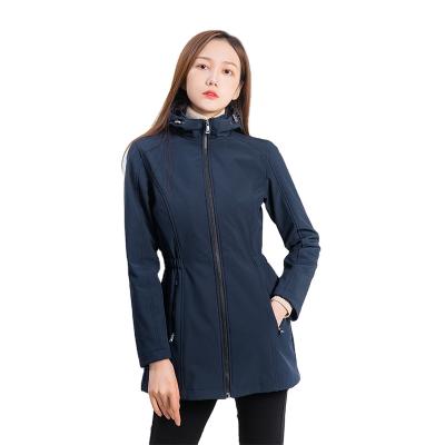 China OEM Wholesale QUICK DRY Women's Navy Blue Ditch Long Zip Hooded Coat With Windproof Lining for sale