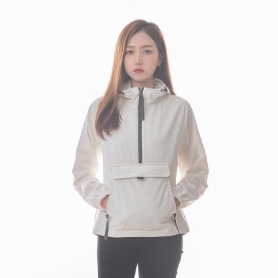 China 2021 New Design Anti-wrinkle Ladies Jacket Half Zip Women Polyester Hoodie Jacket With Front Pocket for sale