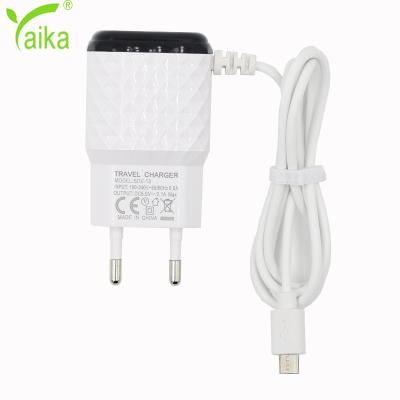 China Cheap price portable usb 2A travel wall dual port mobile phone charger with cable for mobile phone for sale