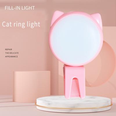 China Trend Adjustable Smart Mobile Phone Fashion Shine Ring Light High Brightness Portable Small Led Cat Mini Ring Light for sale