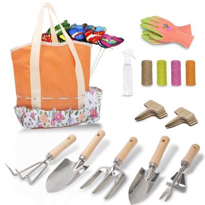 China Wooden Handle Garden Supplies Stainless Steel Gardening Garden Tool Planting Flower Weeding Garden Tool Kit for sale