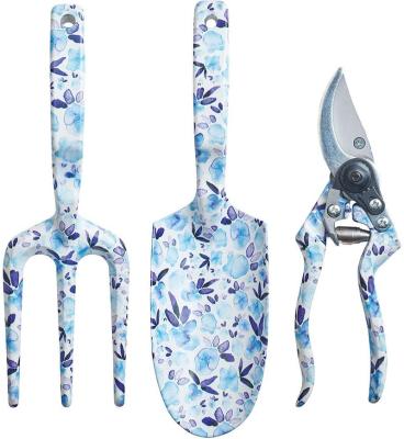 China Isunpro 3 Pcs Professional Garden Gardening Blue Floral Printing Tool Kit for sale