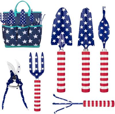 China Gardening Yard Work Tool Kit 5 Pcs Star Printing Combination With Sturdy Portable Tote Bag for sale