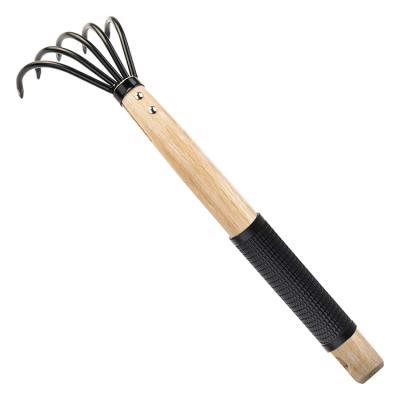 China Modern Garden Rake Cultivator Tiller Military Grade Steel With Ergonomic Wooden Handle for sale