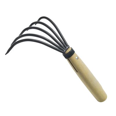 China Modern Garden Rake Cultivator Tiller Military Grade Steel With Ergonomic Wooden Handle for sale