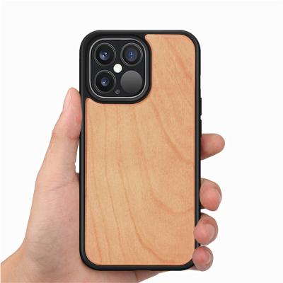 China 2022 Customize Design Real Natural Wood Hand Carved Wooden Cell Phone Case Cover For iPhone 13 Pro Max W001 for sale