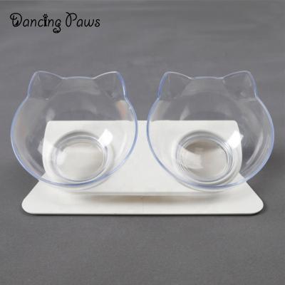 China China Factory Sustainable 3 in 1 Transparent Cat Bowl Plastic Pet Bowls with Non-slip Tilting Stand Set Bowl for sale