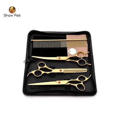 China Viable Plat 7 Inch Pet Scissors Dog Grooming Scissors Suit Scissors 4 Pieces Set 4 Colors for sale