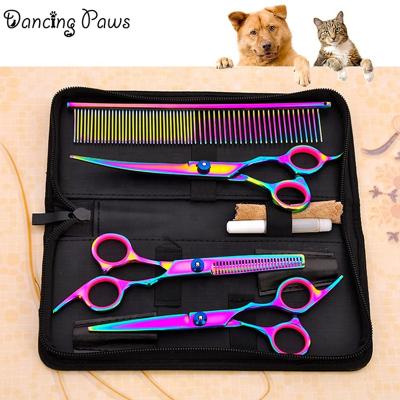 China Good Quality Pet Viable Scissors Set Colorful 6 Inch Stainless Steel Dog Grooming Scissors 4 Pieces Set for sale