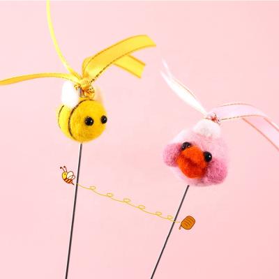 China Cat Bell Streamer Felt Bee Duck Animal Cute Funny Cat Viable Stick Interactive Custom Pet Toy for sale