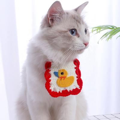 China Handwoven Knitted Collar Cat Products Saliva Towel Collar Cartoon Animal Shape Pet Viable Running Scarf for sale