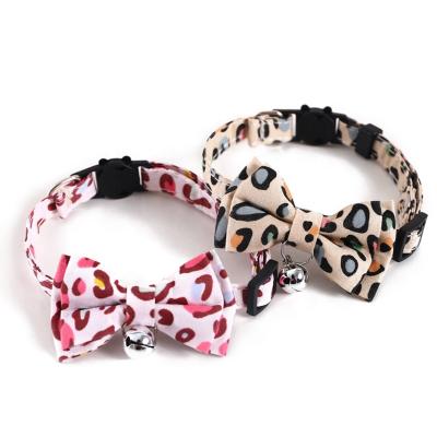 China Bell Cat Pet Leopard Bow Detachable Anti-choking Viable Buckle Collar Adjustable Dog Collar Accessory for sale