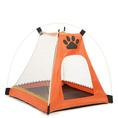 China Creative Pet Viable Nest Tent Grid Summer Cartoon Footprint Cat Dog Nest Fashion Pet Supplies With Mat for sale