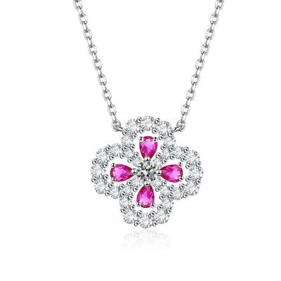 China New Heart CLASSIC Square Shape Pink Zircon 925 Sterling Silver Wedding Chunky Necklace Bridal Jewelry Pendants Sets For Women for sale