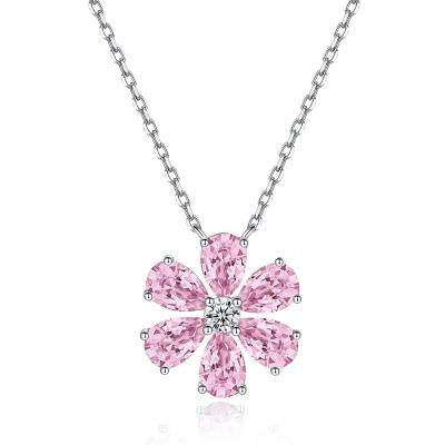 China Hjs Cute Trendy Pink Zircon Stone 925 Sterling Silver Necklace And Earrings Women Fashion Jewelry Set For Christmas Gift for sale